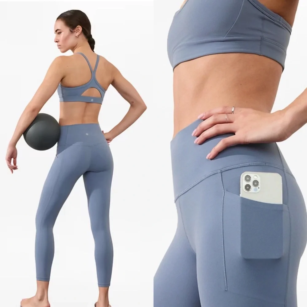 Athleta Salutation Stash High Rise 7/8 Legging Shadow Blue Size Large - Picture 2 of 11